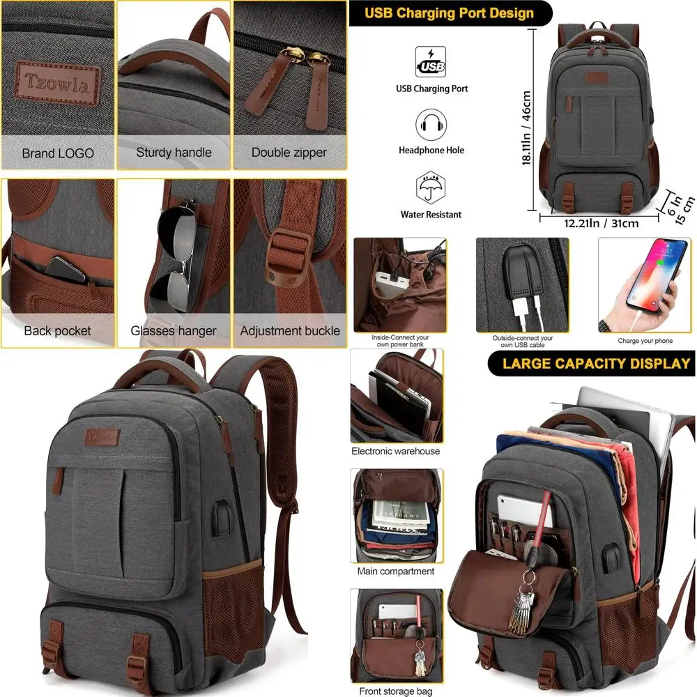 

Рюкзак для ноутбука 15,6 дюймов унисекс с USB-портом, холщовая сумка для работы для мужчин и женщин