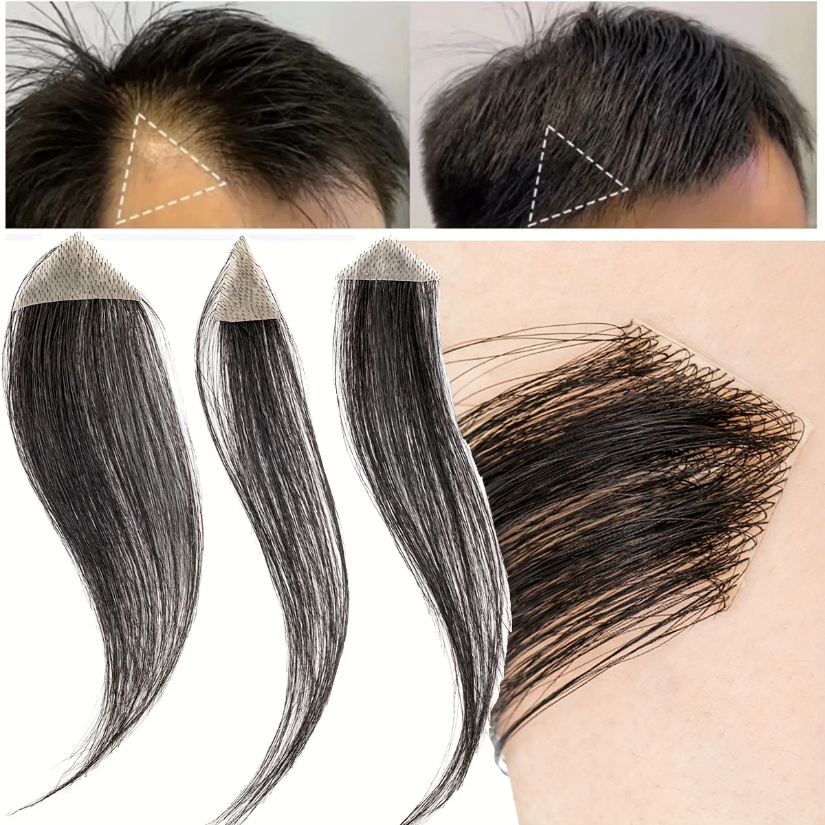 Prótese Capilar Masculina Natural para Testa e Patilhas, Ultrafina, Invisível, em PU, com Linha do Cabelo em Formato M