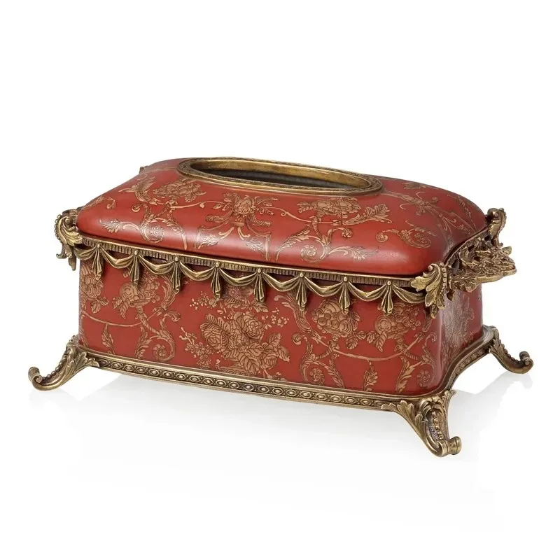 

Red ceramic inlaid copper living room tissue box European home living dining table napkin festive wedding paper