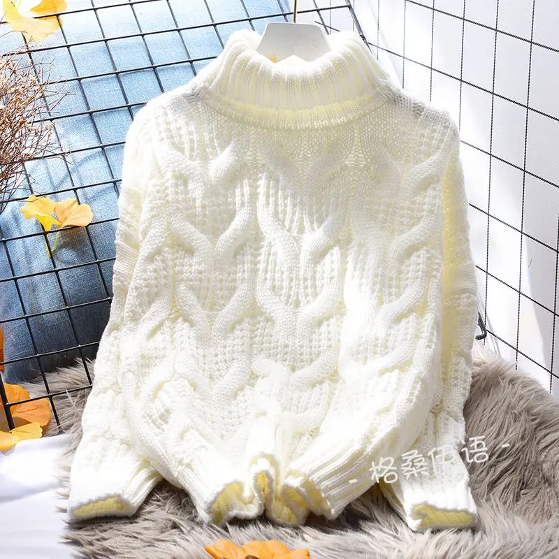 

Pullover Fried Dough Twists high neck sweater for women loose pullover 2023 autumn and winter Korean knitting sweater pullover