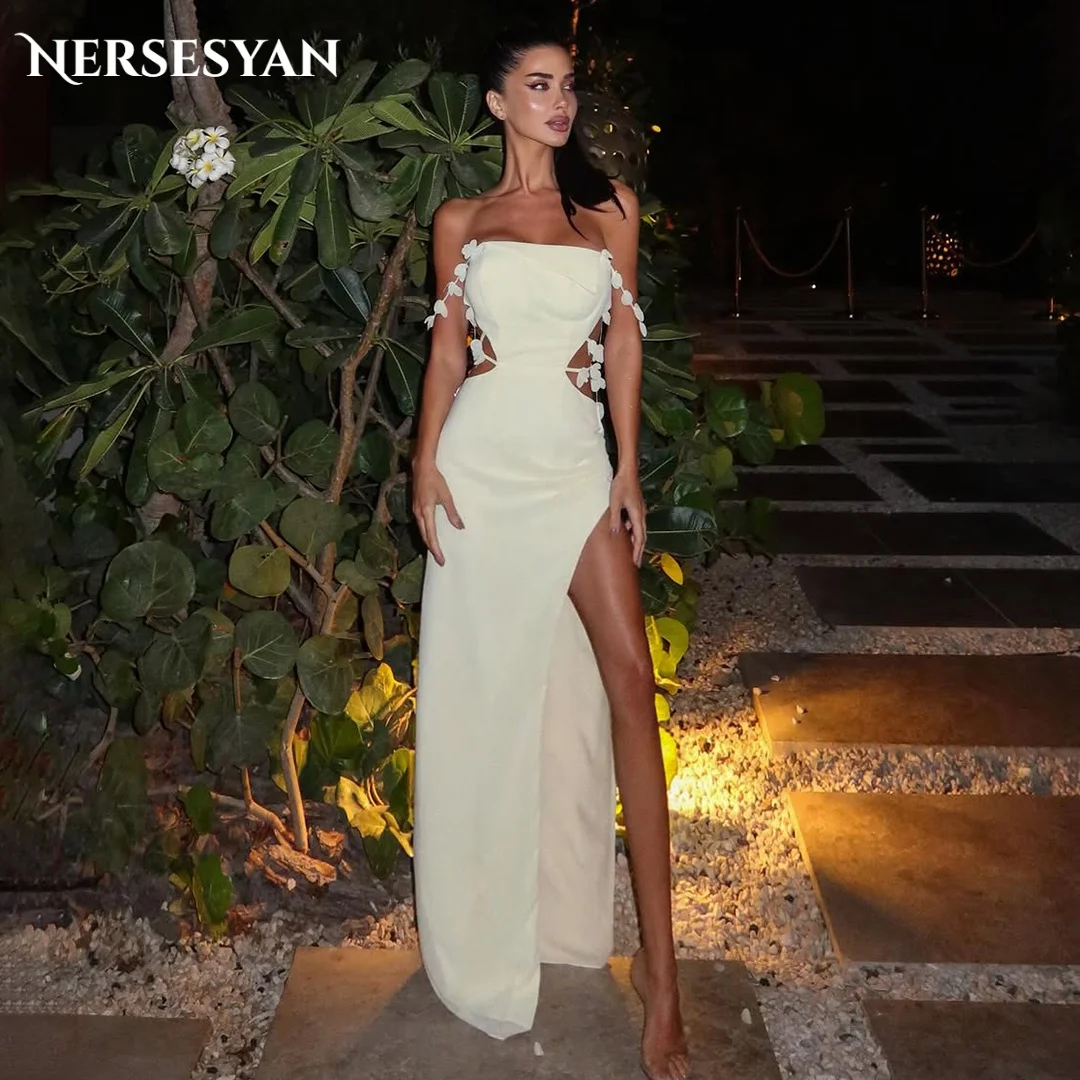 

Nersesyan Luxury Mermaid Evening Dresses 3D Flowers Spaghetti Straps Side Slit Formal Dress Arab Women Party Gowns Customized