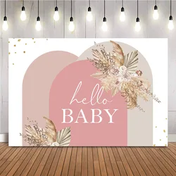 Boho Baby Shower Backdrop Pampas Grass Background for Baby Shower Pink Theme Decoration Hello Baby Floral Boho Party Supplies