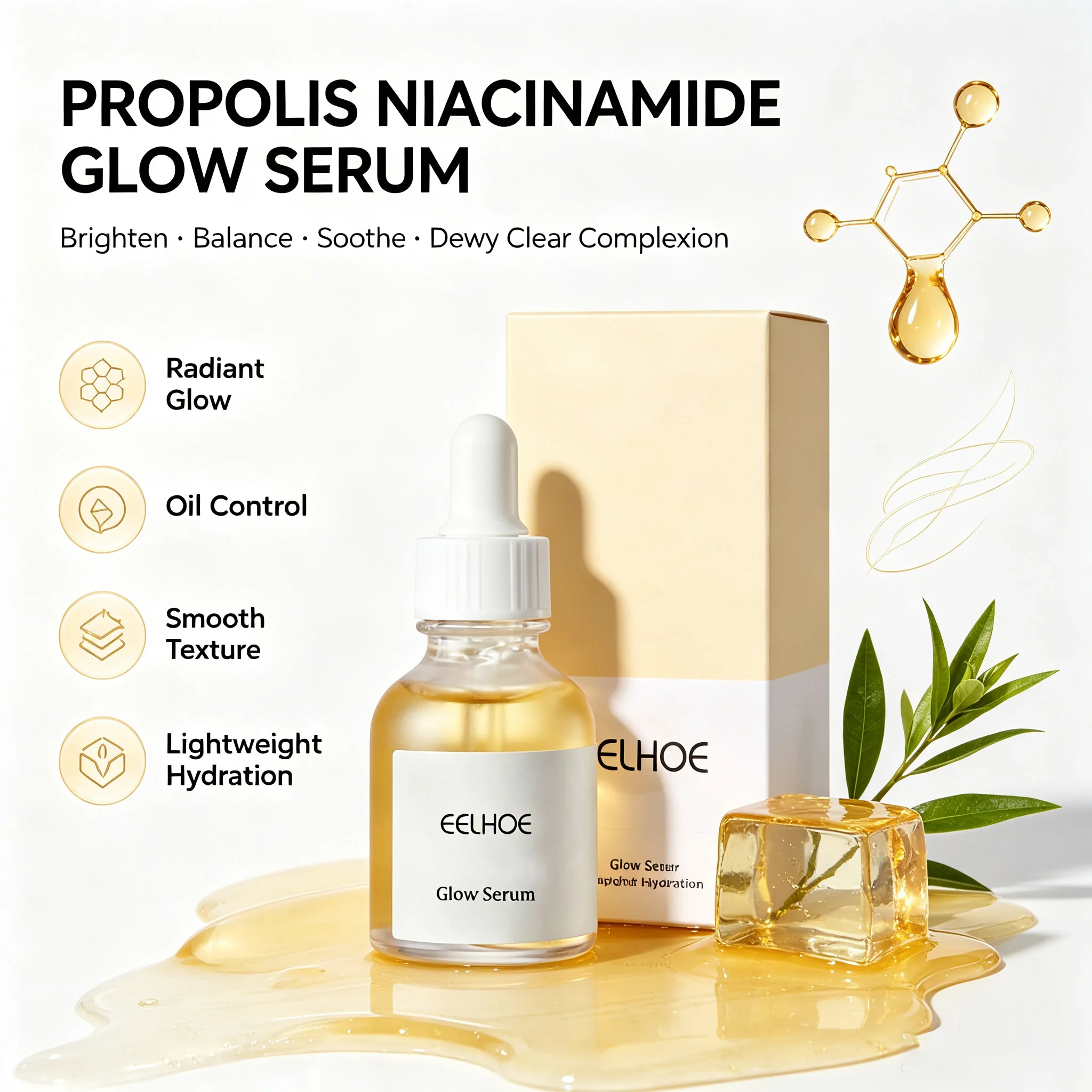 Propolis & Niacinamide Glow Facial Serum Oil Balance Brightening Soothe Glow Skin Hydrating Pore Minimizing Essence for Dry Skin