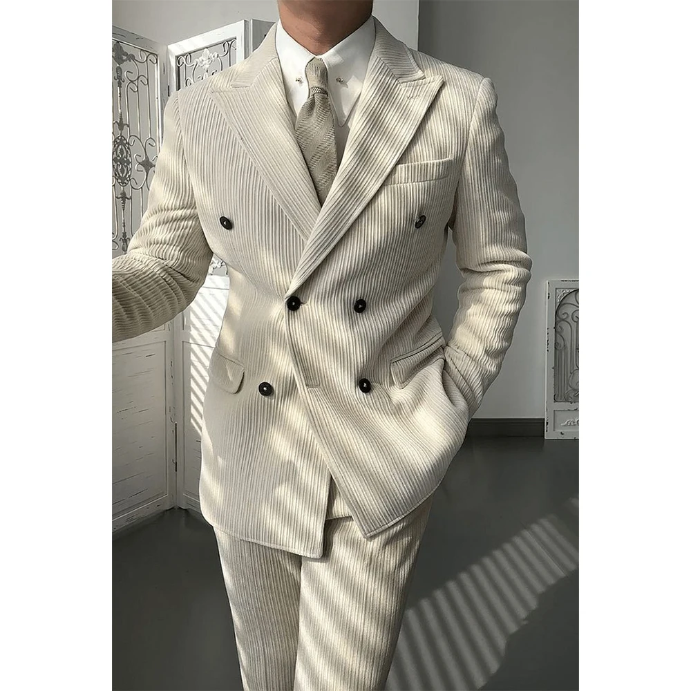 

Elegant Men's Suits High Quality Double Breasted Peak Lapel 2 Pieces Jacket Pants Formal Occasion Male Wedding Customize Set