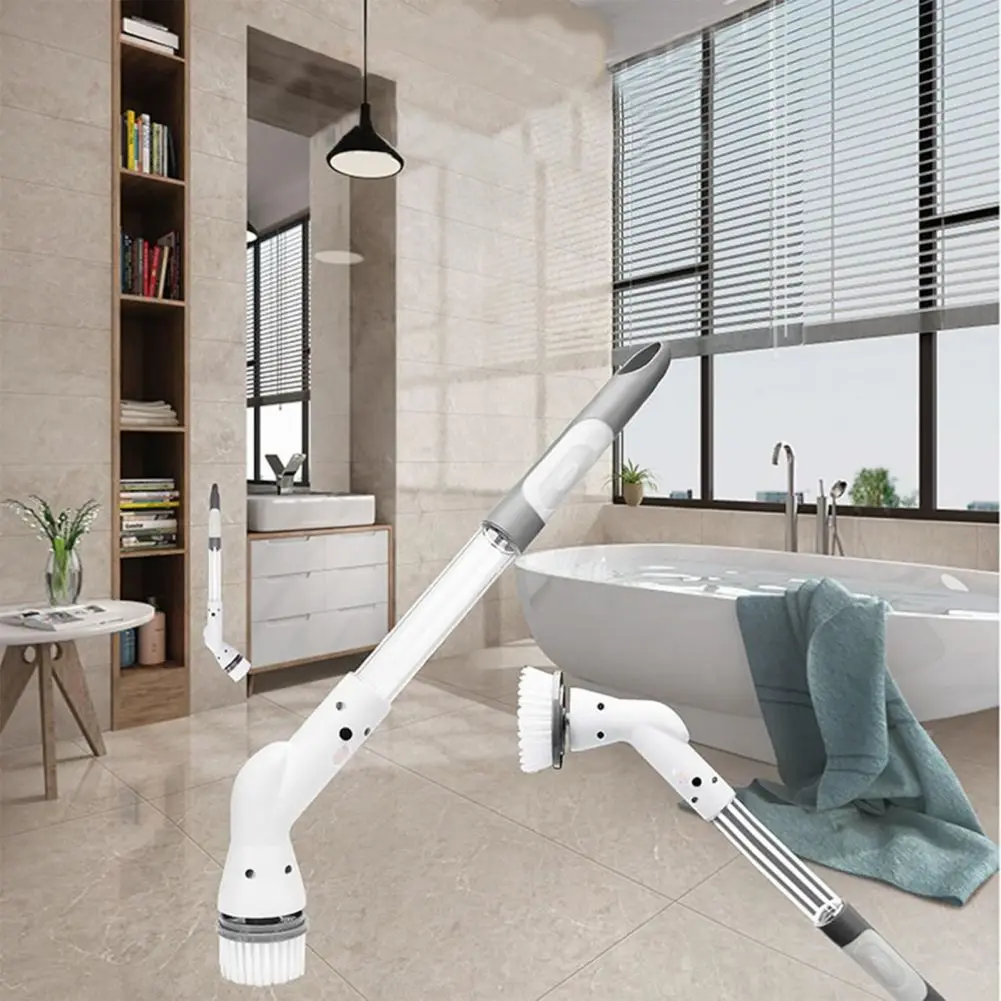 Adjustable Cordless Cleaning Brush With 6 Brush Heads Automatic Rotation For Bathroom Floor Tile Electric Cleaning Brush