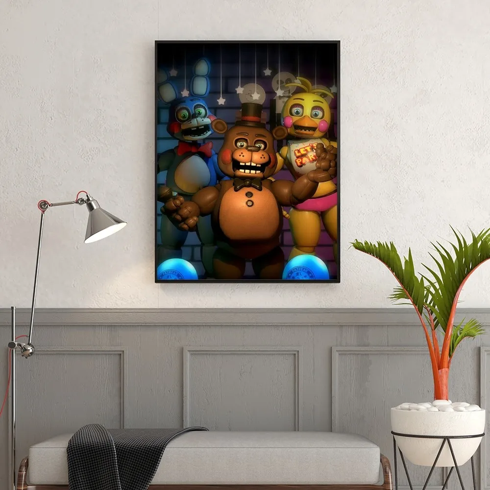 Five-nights-At-Freddys Anime Poster Self-adhesive Art Poster Retro Kraft Paper Sticker DIY Room Bar Vintage Decorative Painting