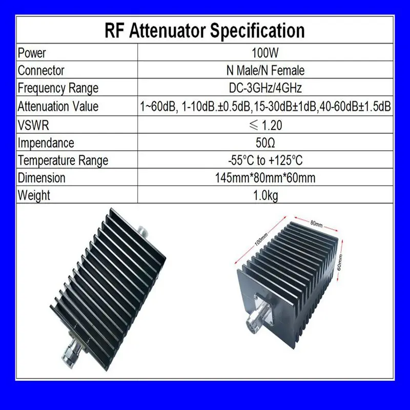 Imagem -06 - tipo Atenuador Coaxial do rf Tomada Masculina a Jack Fêmea Acessório do Poder Superior 100w Dc3ghz 4ghz 1db60db 50ohm n