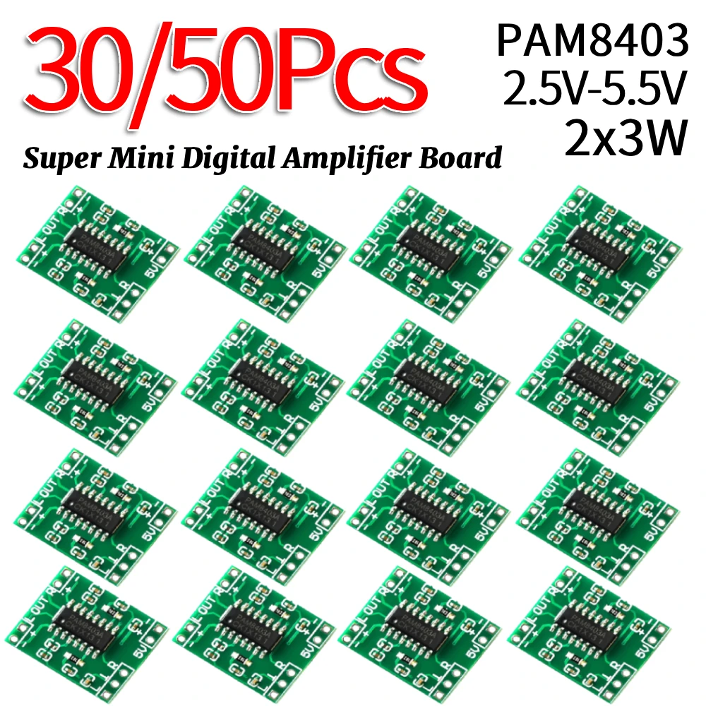

30/50 шт. PAM8403 модуль цифрового усилителя звука 2,5 В-5,5 В 2 канала супер мини стерео аудио плата усилителя классаD для регулировки громкости