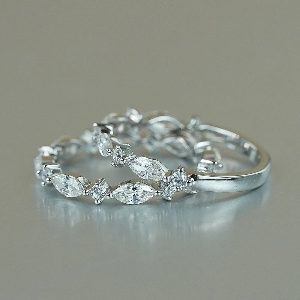 Round Marquise Cut Moissanite Diamond Wedding Rings Half/Full Eternity Band 925 Sterling Silver Stackable Ring for Women Bridal