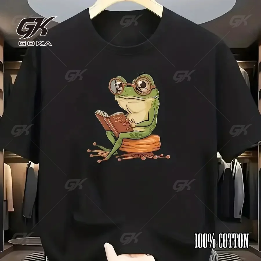 Cute Cute Reading Frog with Glasses T-Shirt, White Bookish Frog Graphic Tee, Cozy Book Lover Casual Round Short Sleeved Tops - Aliexpress Deal