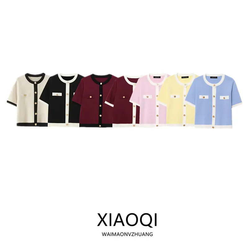 슬림핏 반팔 니트 자켓 2024 여름 신상 다용도 디자인 출퇴근 스타일 폴리에스터 섬유 숏 기장