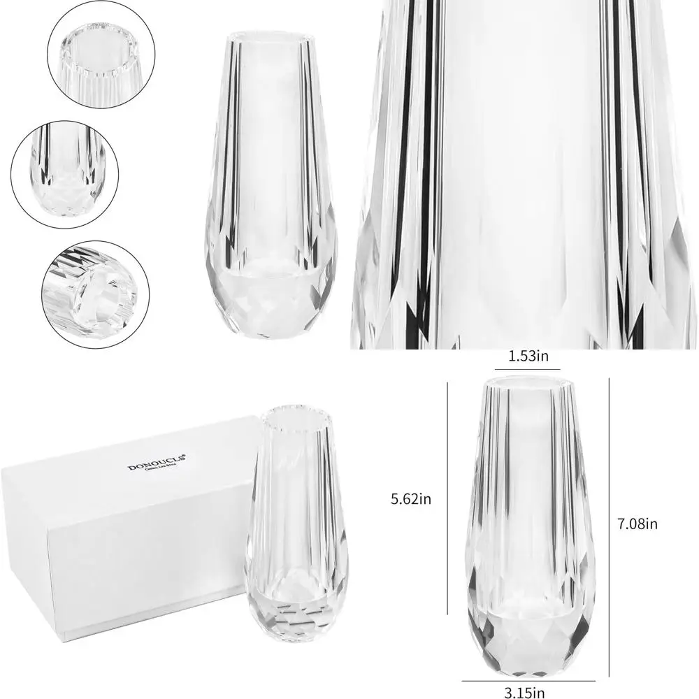 

Decorative Crystal Bud Vase, 3.1 W x 7.1 H, Ideal for Home or Table, Gift Box Included