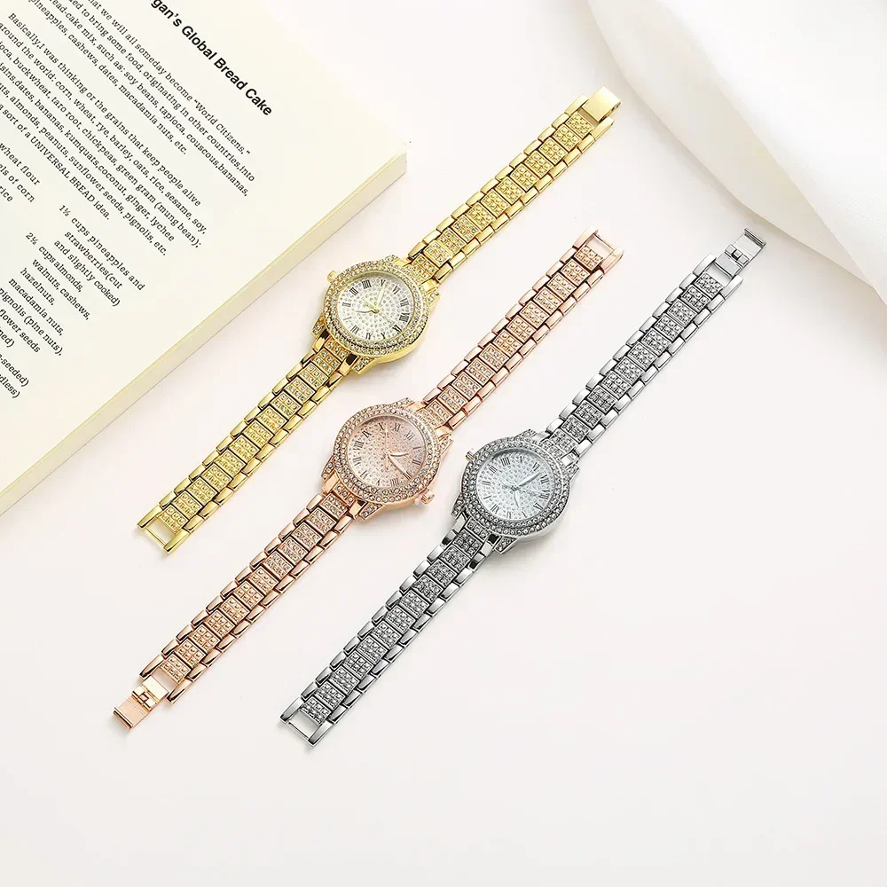 Hip Hop Diamond Quartz watch women lady Iced Out Gold Watches Luxury female Clock Fashion Quartz watch for women