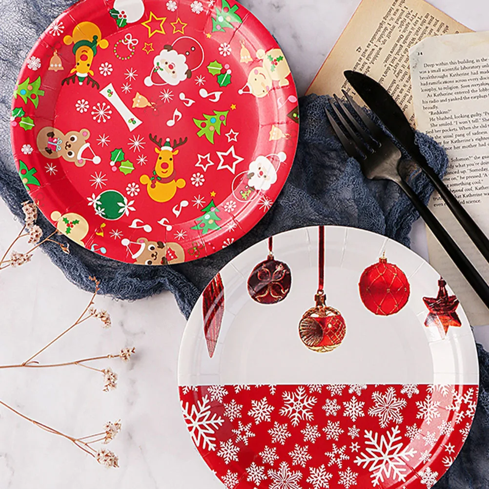 

20pcs Paper Plates Snowflake Printing Christmas Decoration Round Disposable Tableware Party Supplies Dessert Dish