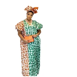 African Plus Size Dresses for Women 2024 Spring Autumn African V-neck Half Sleeve Wedding Party Evening Long Dress Robes Gowns