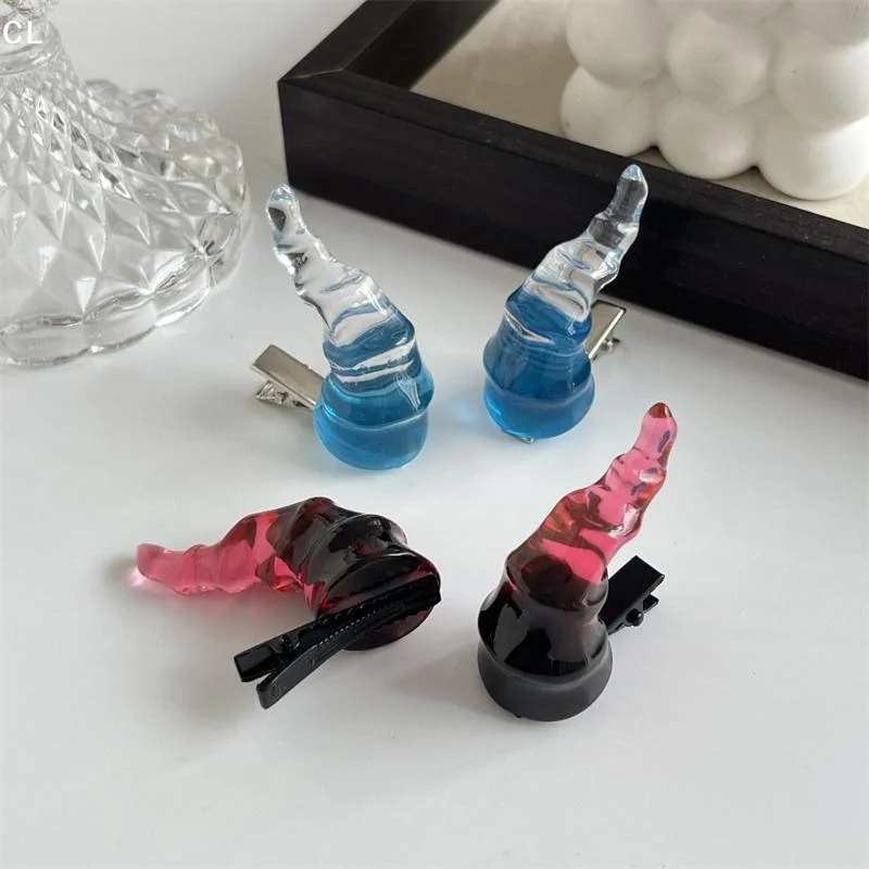 2PCS Funny Dress Up Spiral Devil Horn Hair Clip Barrettes Resin Halloween Headwear Duckbill Clip Cosplay Costume Hairpin Party