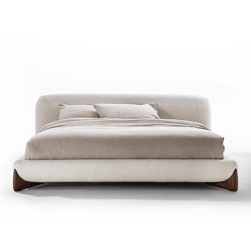 

Fabric bed lamb wool big white double bed wabi sandy wind villa master bedroom soft bed