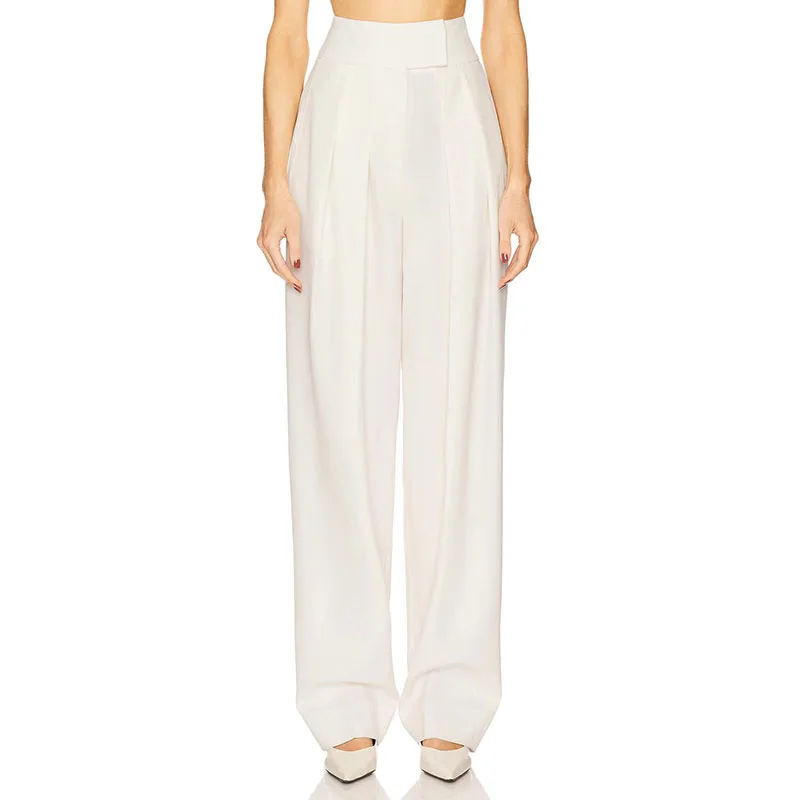 Women's high-waisted pants, casual and versatile white straight-leg pants, high-quality wide-leg pants for the office, 2026, y2k