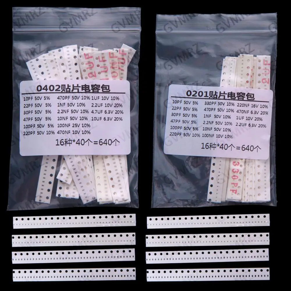 16Value Each 40PCS 0201 0402 capacitor smd kit 1pf 1uf 10uf   100NF 2.2UF 220PF 47PF 0201 0402