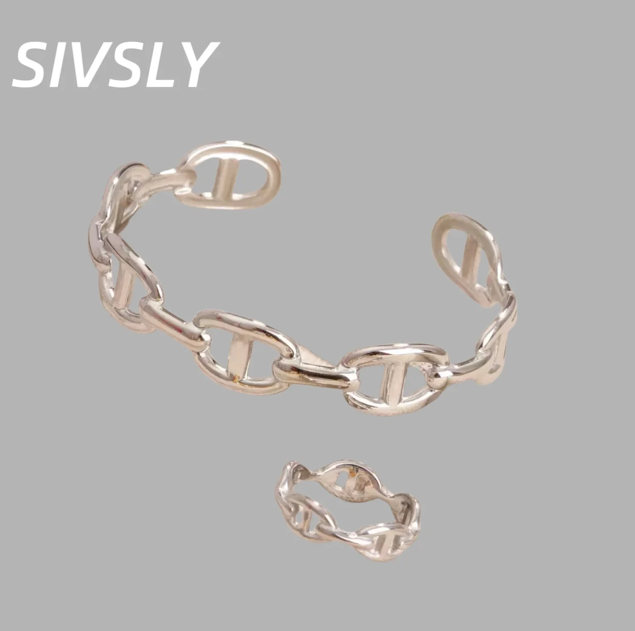 

European and American retro open bracelet, simple temperament ring set, irregular wristband
