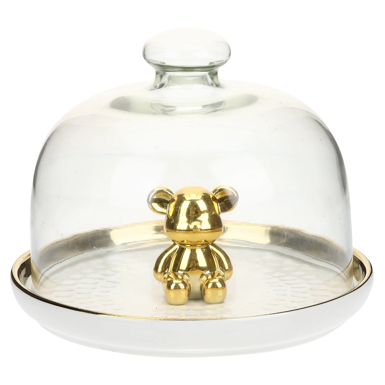

1Set Ceramic Cake Plate Dome Glass Cover Handle Cake Display Tray Dessert Fruit Snacks Plate Table Stands for Display