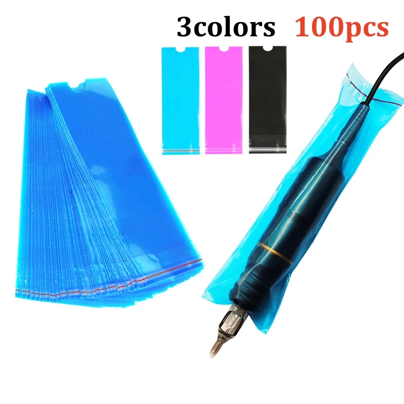 100pcs Disposable Tattoo Pen Bags Cartridge Tattoo Machine Cover Sleeves PMU Supplies Clip Cord Cover