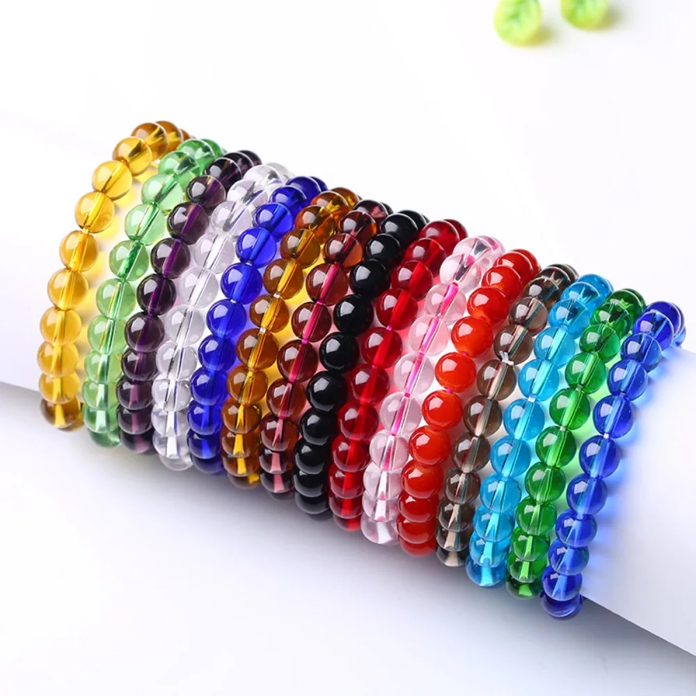 8mm Beaded Stretch Bracelet for Women Men Multicolor Shining Glass Beads Elastic Bracelets Charm Jewelry Gifts