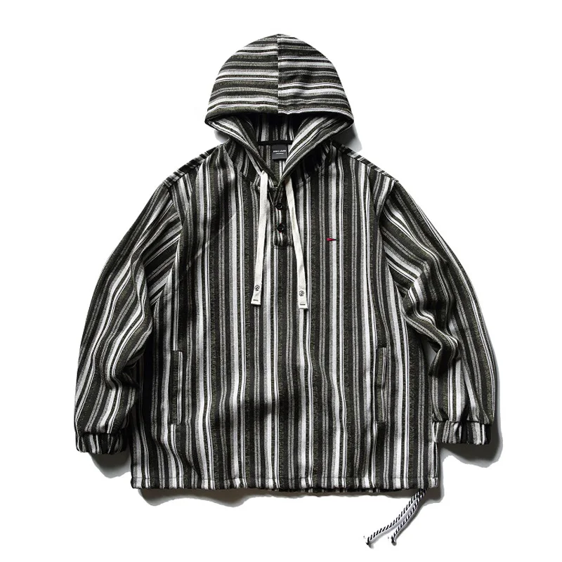 Men Fashion Loose Casual Vintage Sport Stripe Pullover Hooded Jacket Male Cityboy Hoodie Coat Jackets Outerwear Jaqueta