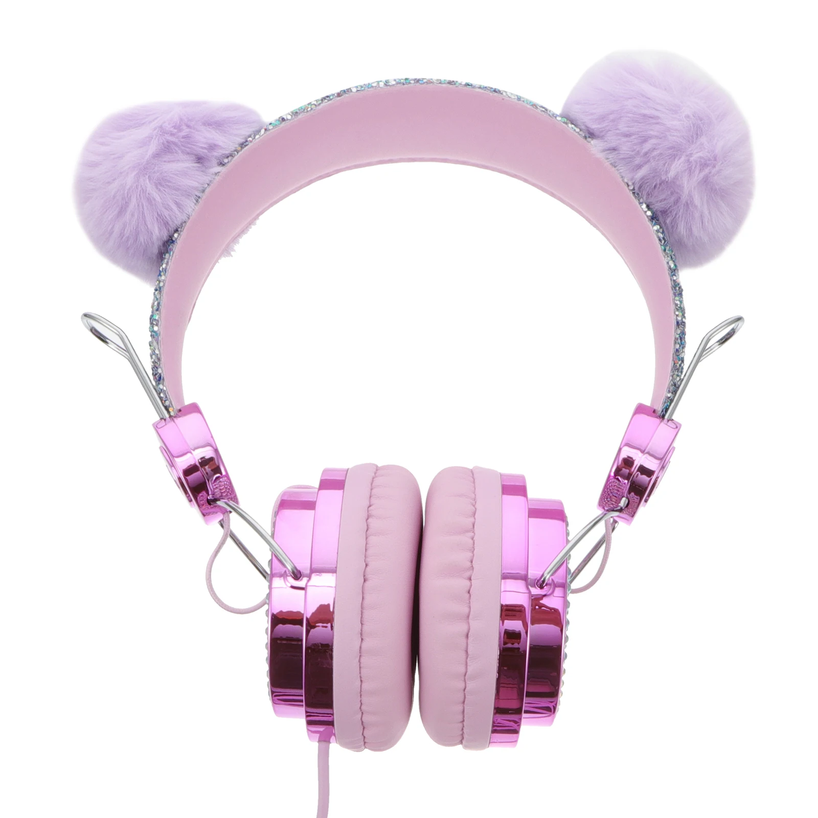 

Cat Ears Headphones For Kids With Microphone Glitter Rhinestone Ear Over Earphones School Travel Elastic Anti-Freeze