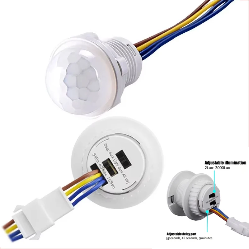 2PCS Przełączniki czujnika ruchu PIR Inteligentny automatyczny przełącznik światła 220V 110V Tryb czasowy Regulacja czujnika ruchu ludzkiego ciała na podczerwień