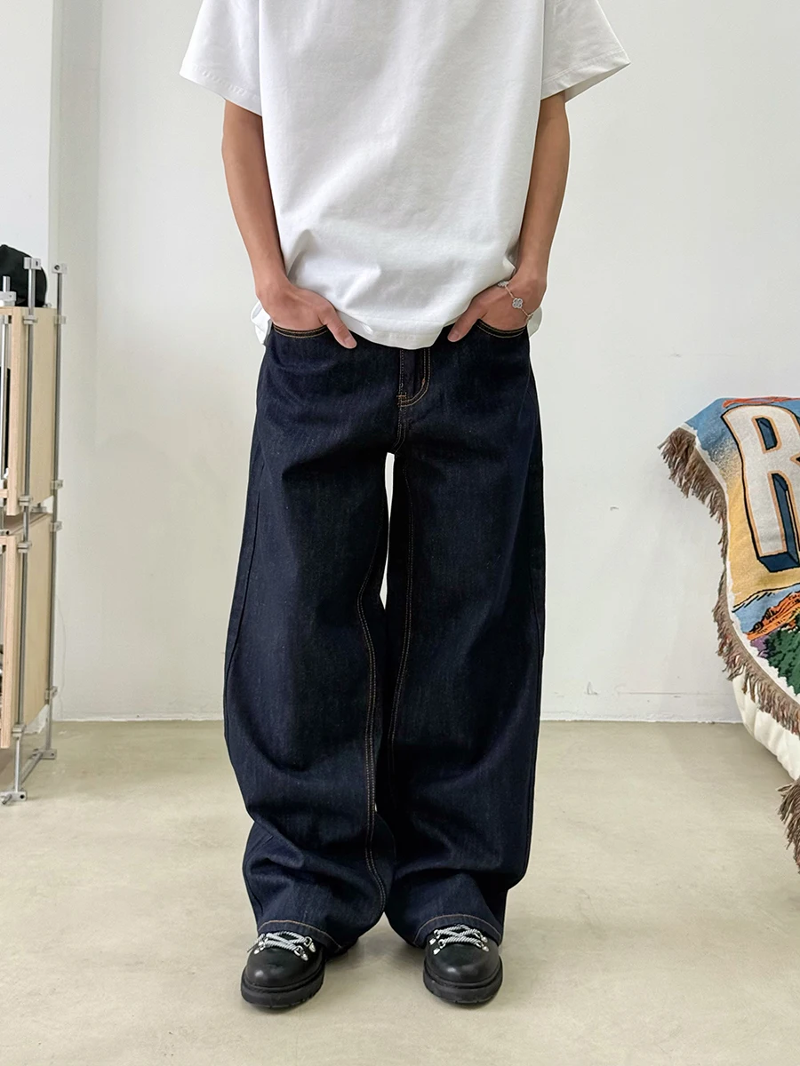 جينز رجالي أمريكي عتيق من قماش الدنيم واسع الساق جينز صغير متوهج أصلي أزرق فضفاض غير رسمي بنطال جينز شبابي متعدد الاستخدامات #1