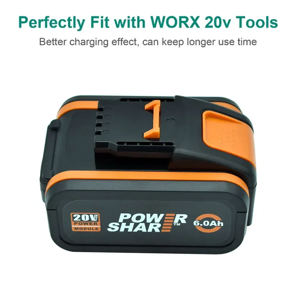 For WORX 20V battery 6.0Ah Lithium Rechargeable WA3553 WA3551 WA3553.1 WA3570 for All WORX Electric and Garden Tools