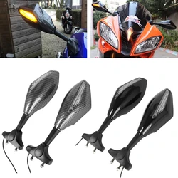 2PCS Motorcycle Rearview Mirrors With LED Turn Signals Lights Integrated Black for Honda CBR 600 Suzuki Yamaha Ducati Kawasaki