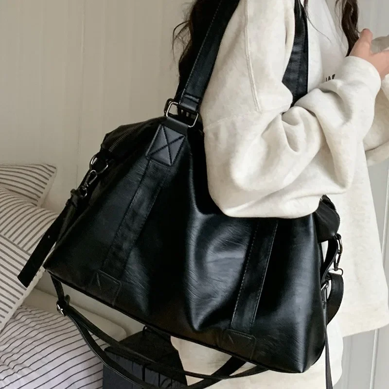 Fashion Tote Bag Leather Women Bag Simplicity Handbag Solid Vintage Shoulder Messenger Bag for Ladies image 3