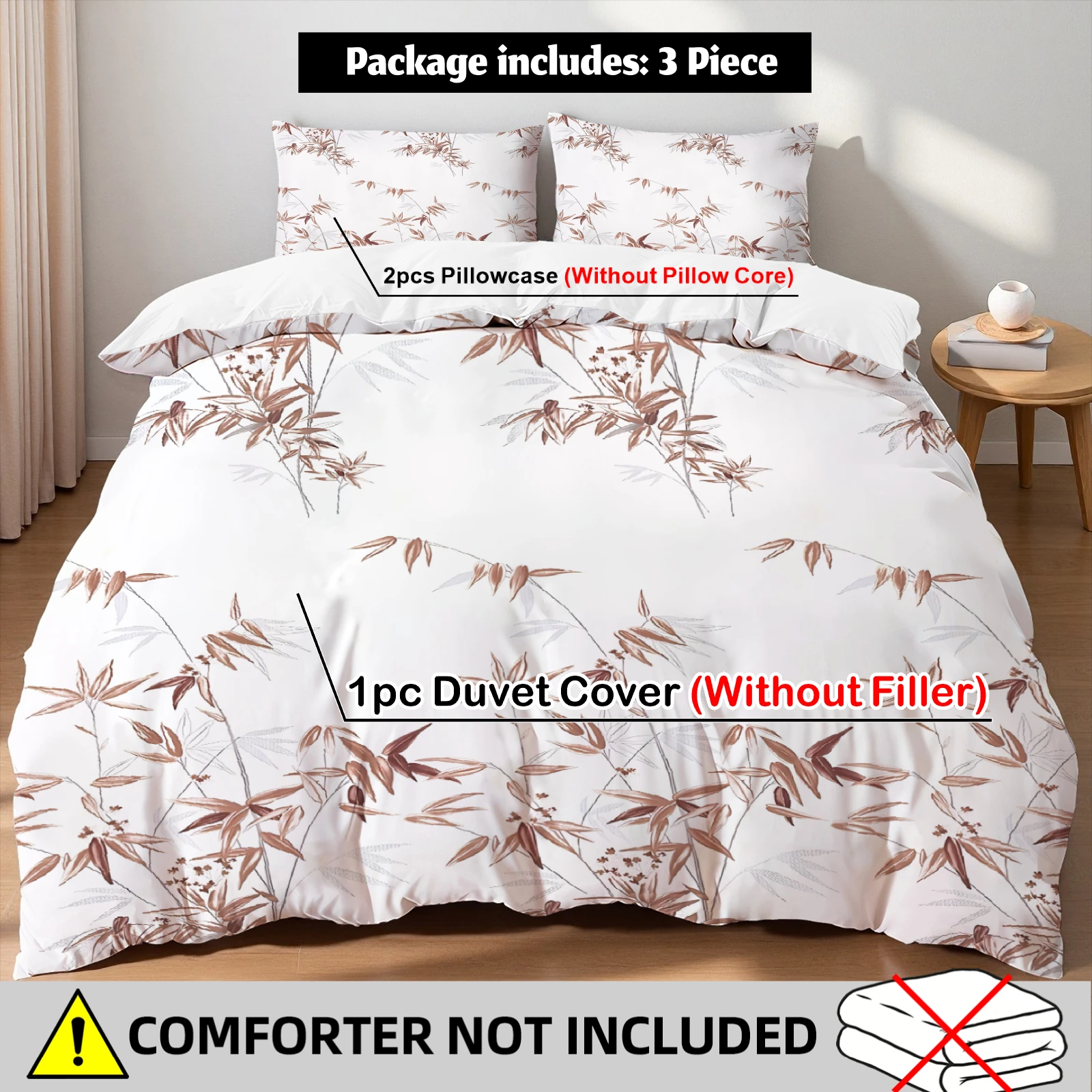 Minimalist Bamboo Duvet Cover Set 2 Pillowcases for Master Bedroom Bamboo Leaf Home Decor Bedding Set Twin Queen King Size Gift