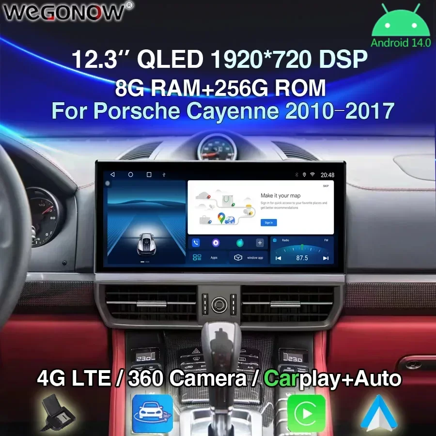 1920*720 QLED Carplay 8G+256G Android 14 Car DVD Player GPS Map WIFI Bluetooth 5.0 RDS Radio For Porsche Cayenne 2010-2016 2017