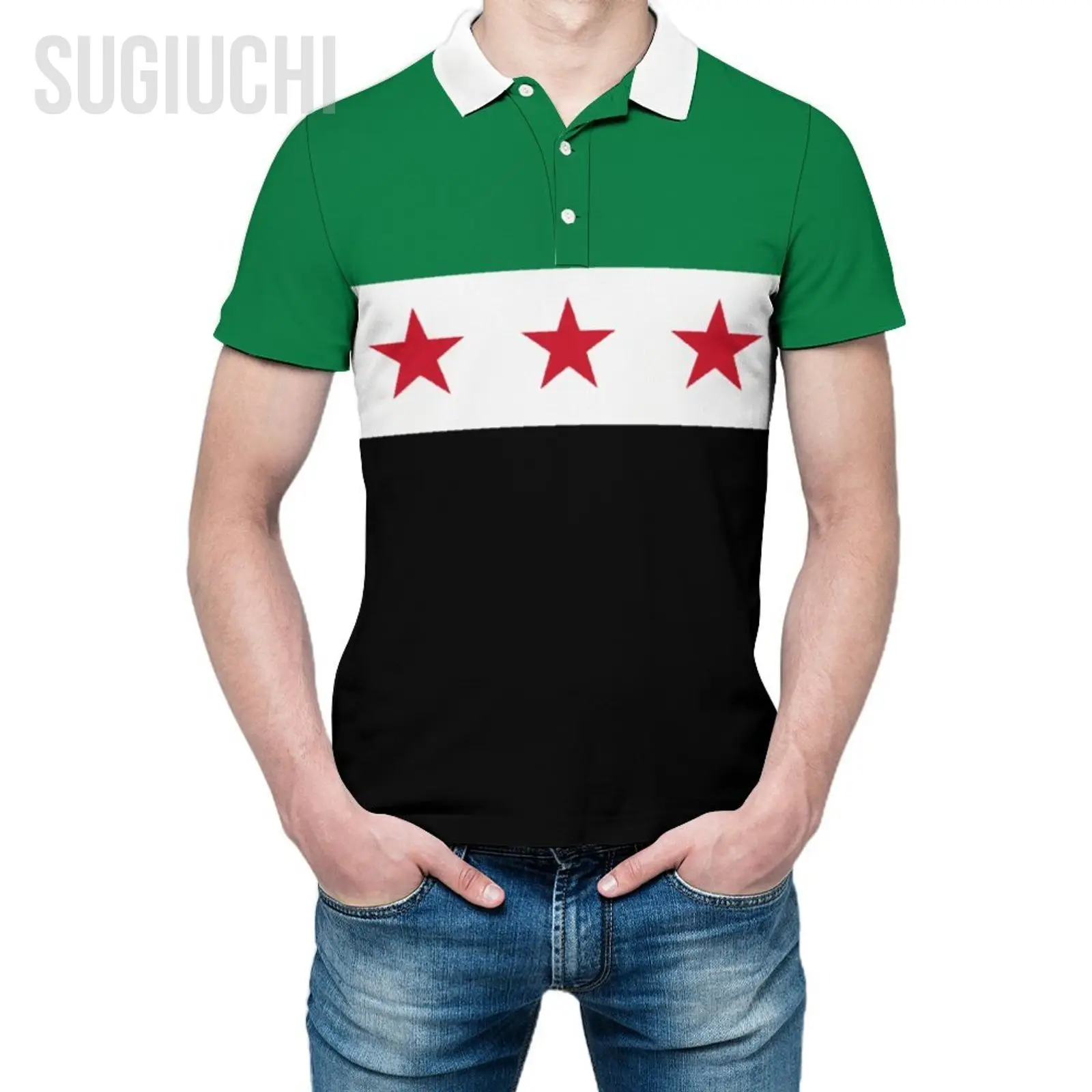 Unisex Polo Shirt Syria Flag 1932-1963 3D Print Man Polo Fashion Clothing Tracksuits Short Sleeves