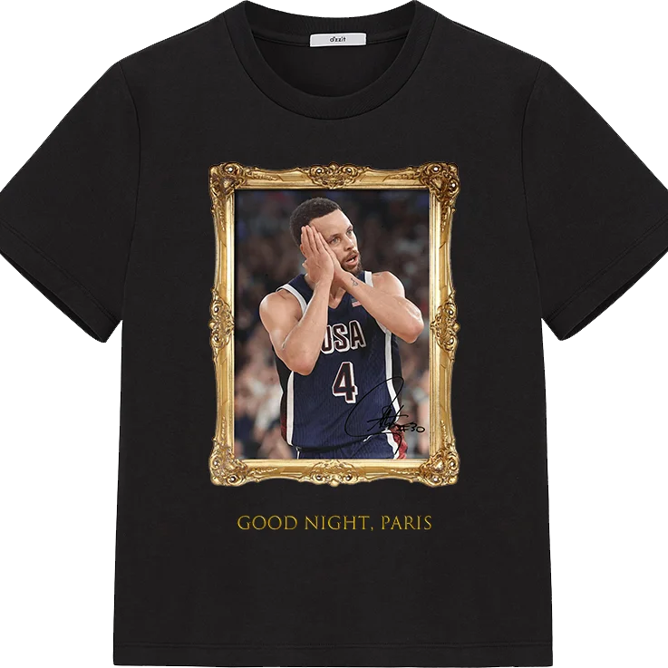 Stephen Curry Good Night Paris T-Shirt Boys Aesthetic Clothing Basketball Comfortable Breathable T-Shirt Fans Clothing