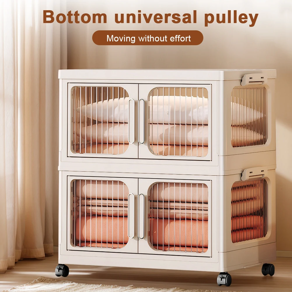 صندوق تخزين قابل للطي مكون من طبقتين مع باب شفاف سهل التجميع لتنظيم الملابس/الكتب ألعاب منظم تخزين منزلي مضاد للانزلاق #3