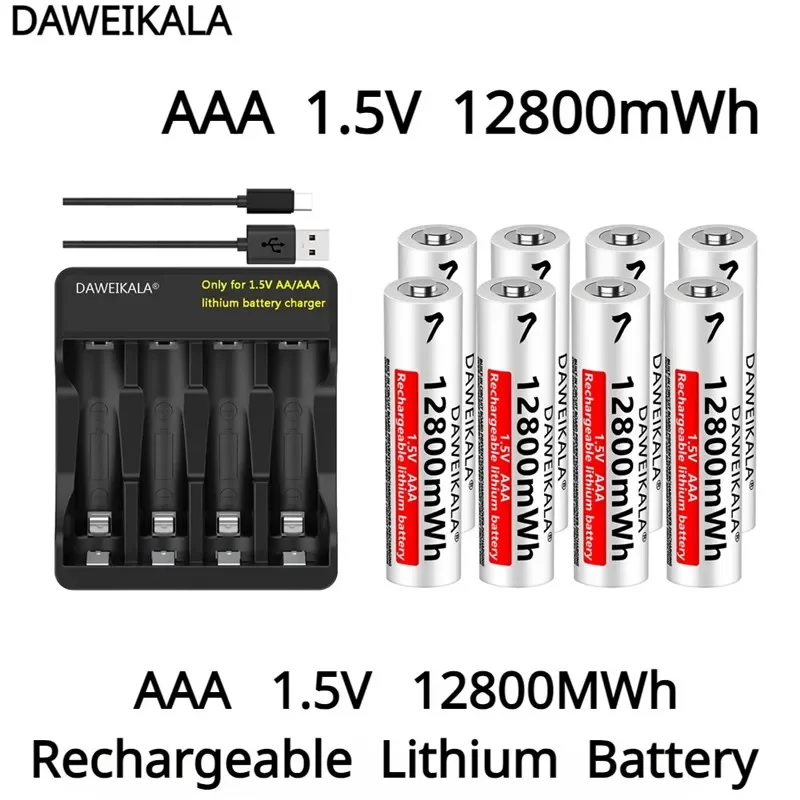 2024 New AAA Rechargeable Battery 1.5V 12800mWh li-ion battery for remote control mouseElectric toy battery + charger