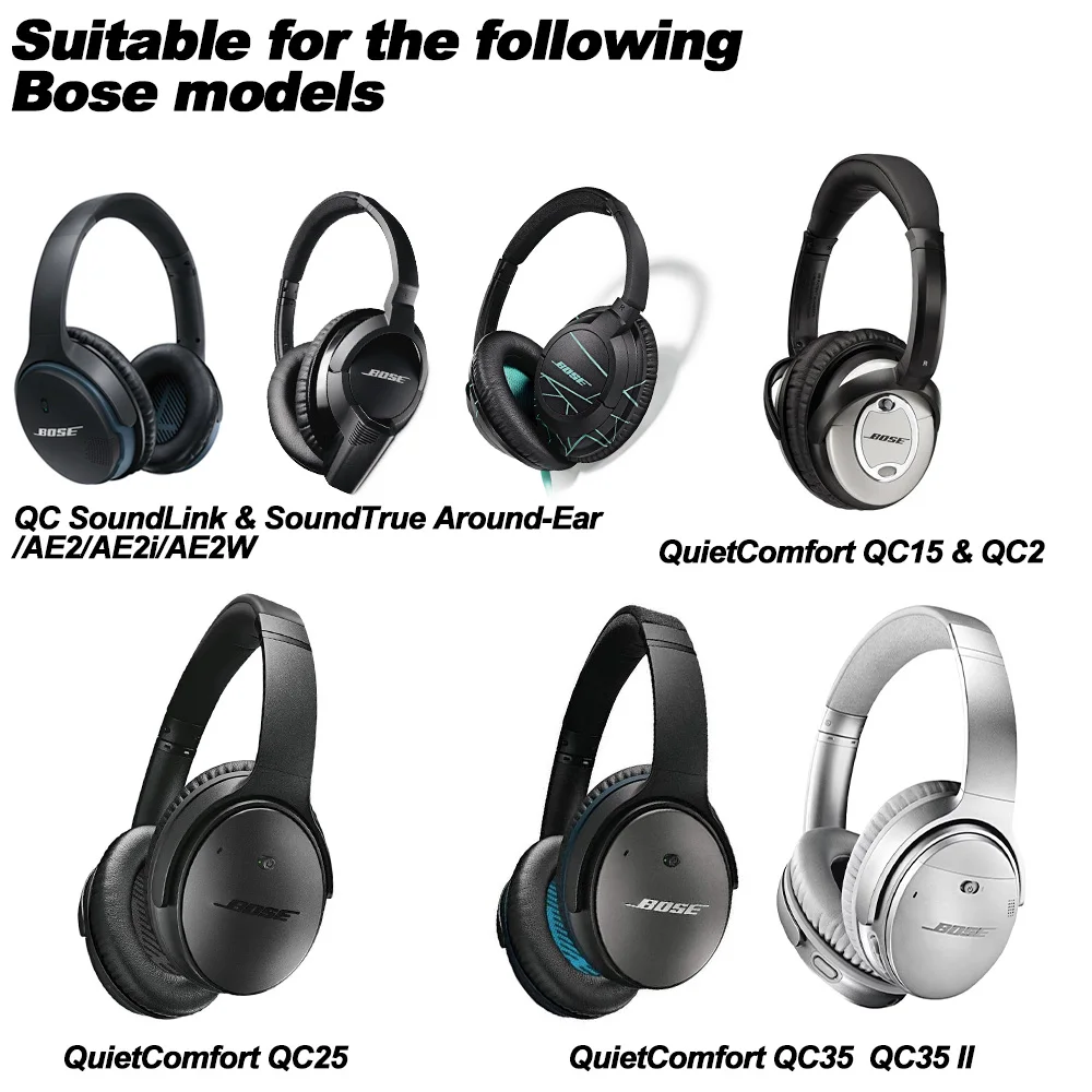 وسادات الأذن مع BOSE QC15.QC35.QC25 البروتين والجلود رغوة الذاكرة بطانة للأذن وسائد بديلة فوق الأذن سماعات لينة برو