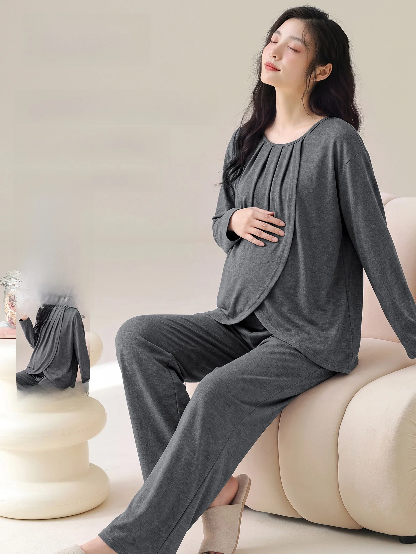 pure-cotton-maternity-sleepwear-set-for-postpartum-nursing-comfortable-home-clothes-spring-autumn-pregnancy-nightgown