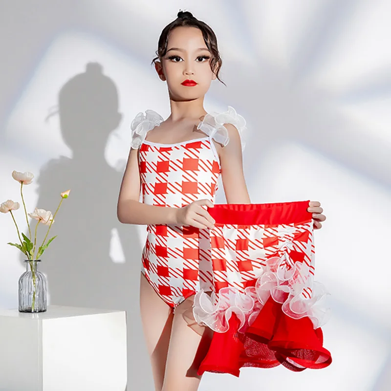 

Детский танцевальный костюм для девочек: боди без рукавов и пышная юбка для латиноамериканских и бальных танцев, для тренировок и соревнований