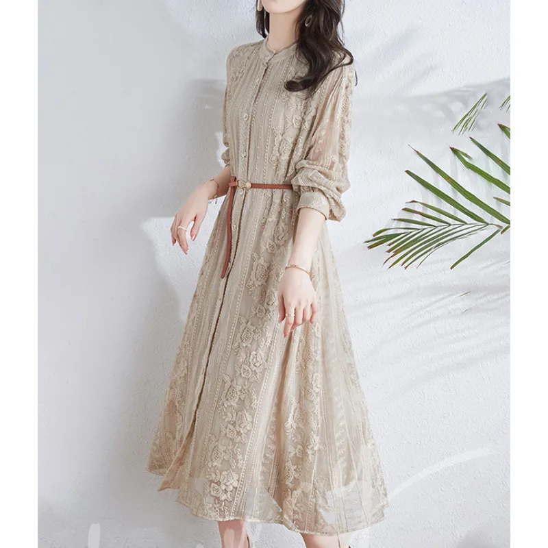 Embroidered Mulberry Silk Heavyweight Silk Dress New Chinese Women\'s Fashion 2024 New Dress Summer Long Dress