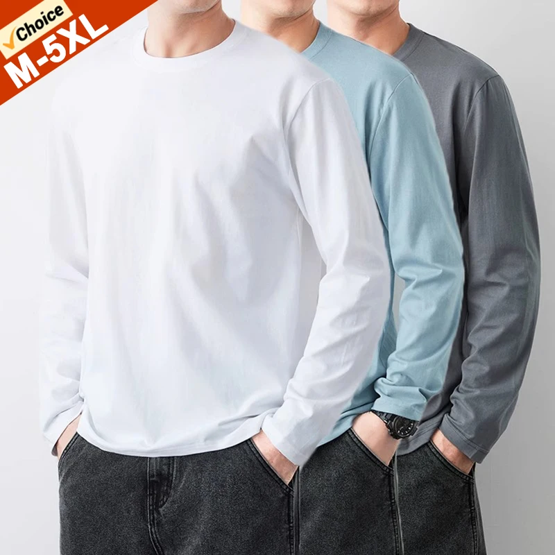 Fast Delivery T-Shirts Men Long Sleeves Tee Tops Male Autumn Plain Cotton Tshirts Plus Size 4XL 5XL Undershirts Man Clothing
