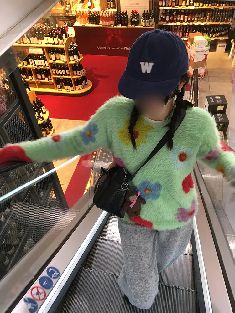 

MONA Soft Plu Knitted Sweater Women's Design Sensation Small Size Autumn Winter New Sle Street Sle Loose Fit Long Sve