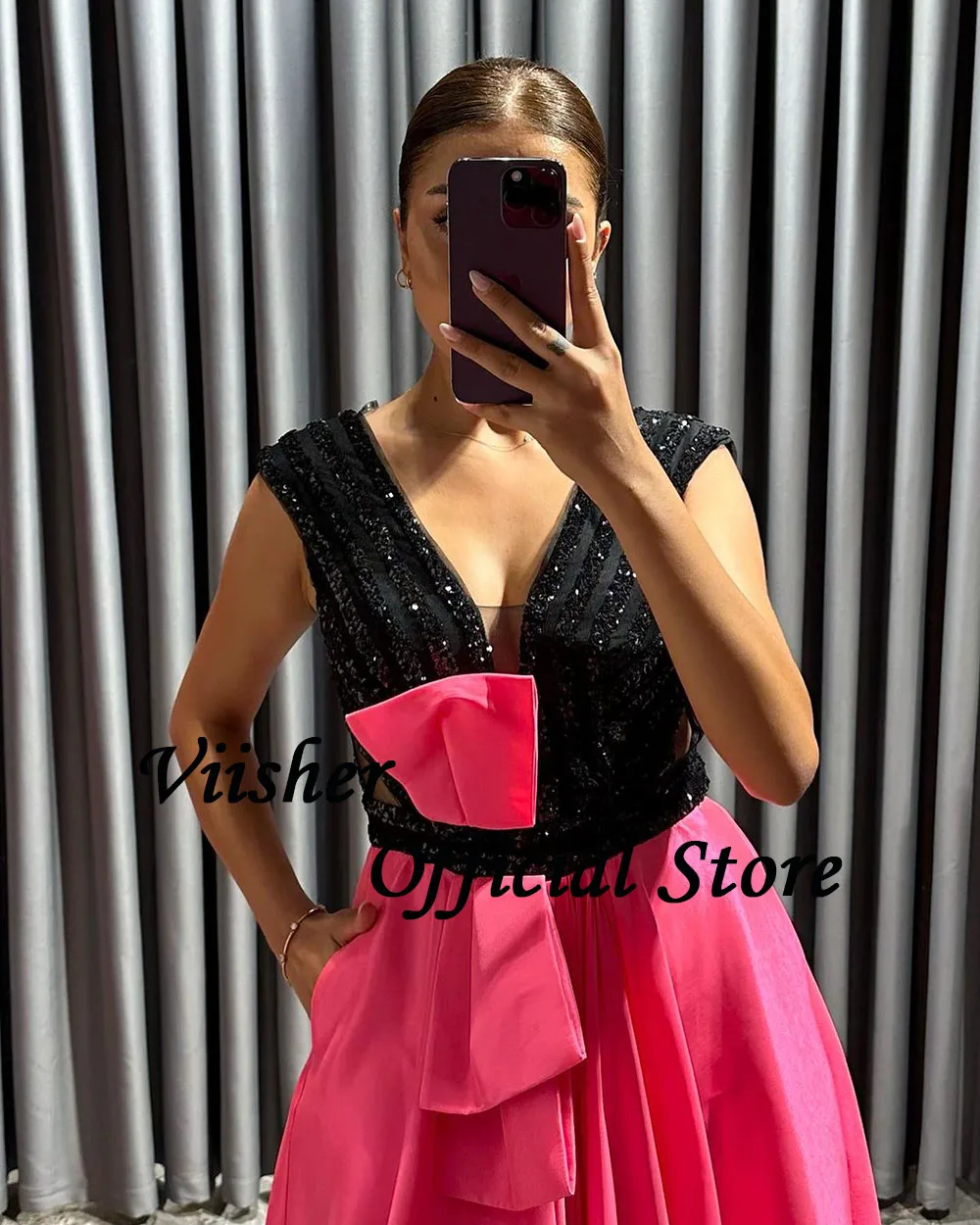 Viisher Pink eine Linie Ballkleider mit Pailletten Perlen Luxus feiern Party kleid boden lange formelle Abendkleider angepasst