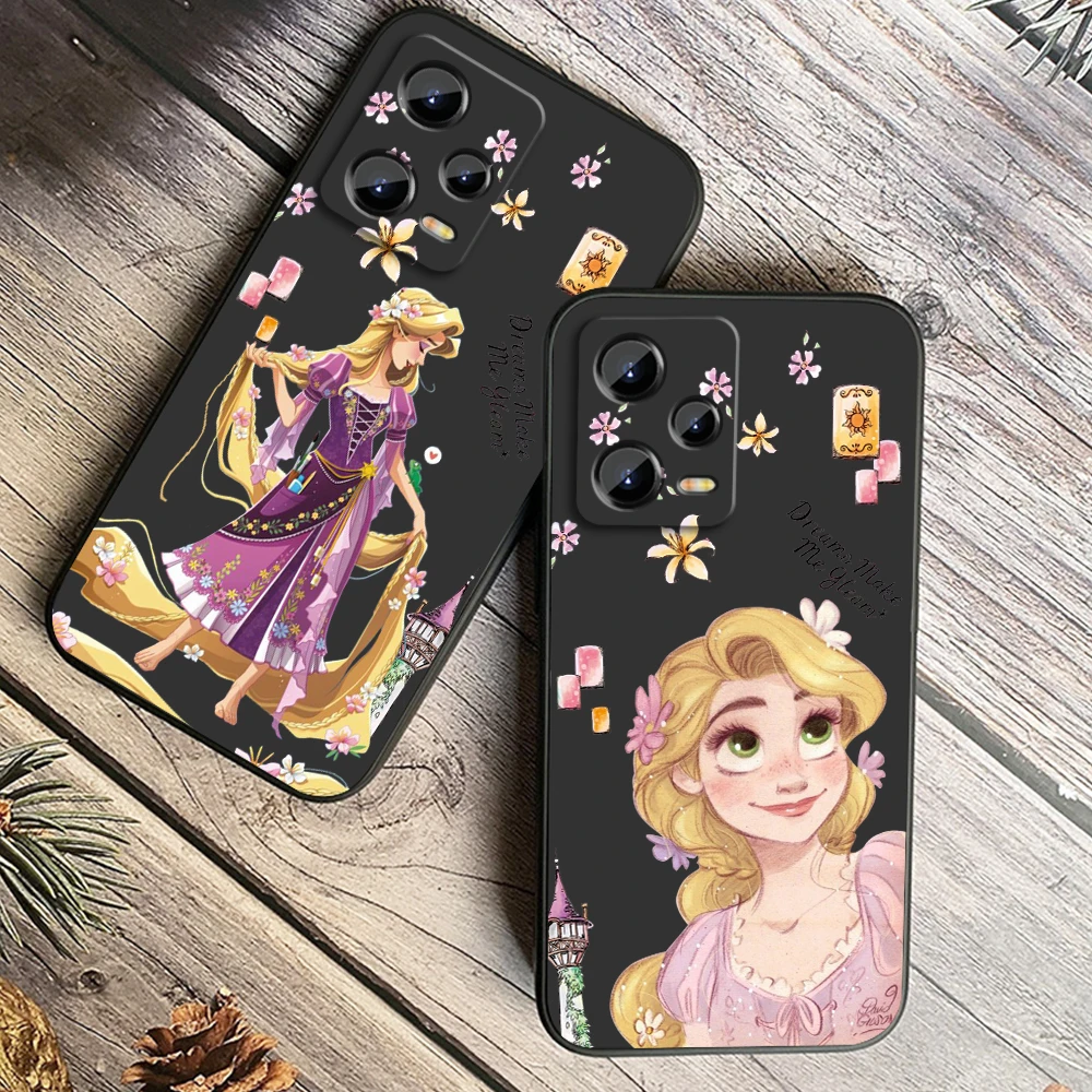 Princess Tangled Rapunzel For Xiaomi Redmi Note 12R 12 12S Turbo 11 11T 11S 10 10S 9 8 Pro Plus 5G Black TPU Phone Case