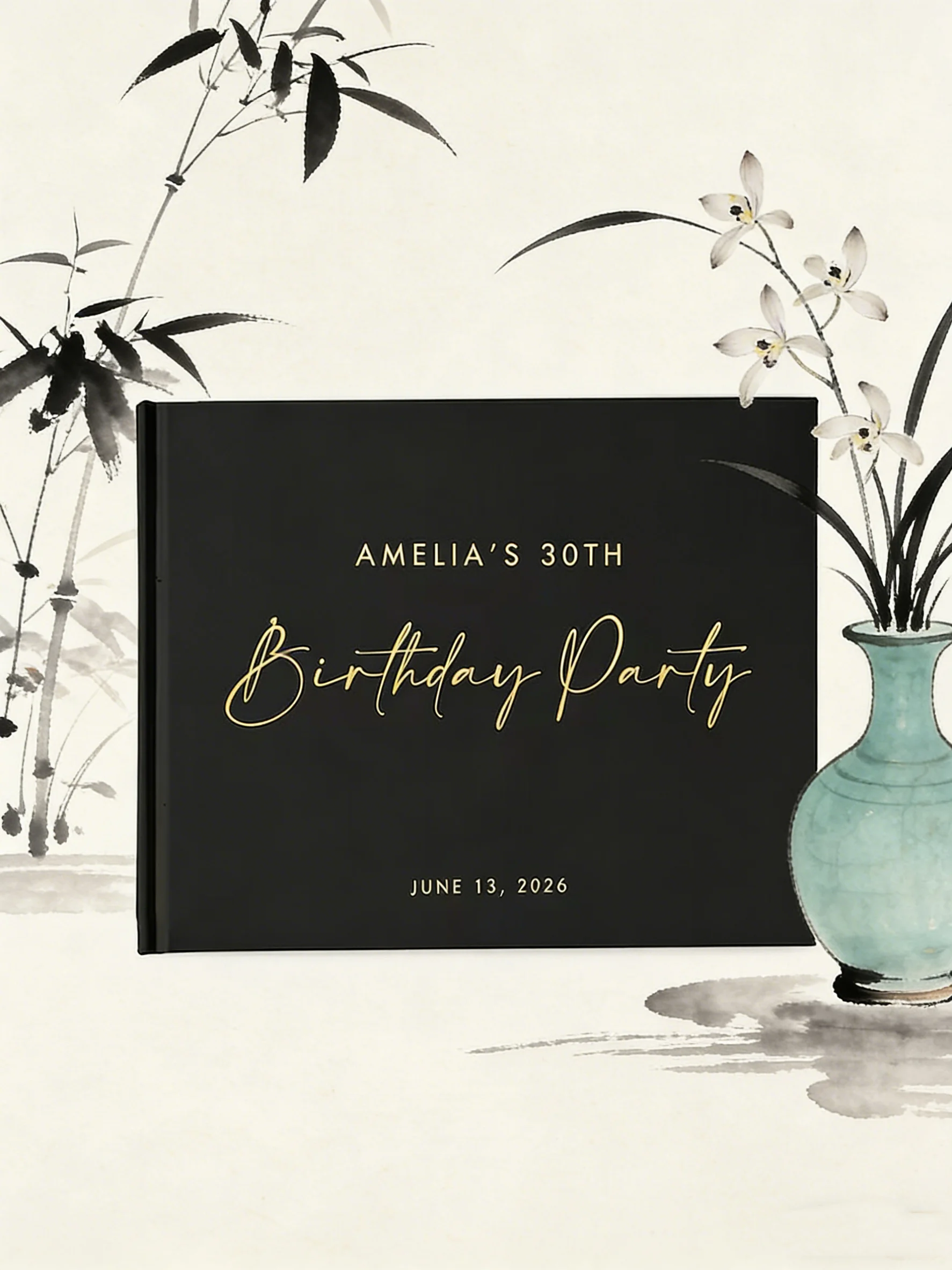 

Черная книга пожеланий с золотой фольгой, персонализированный альбом для памятных записей в твердом переплете для украшения дня рождения