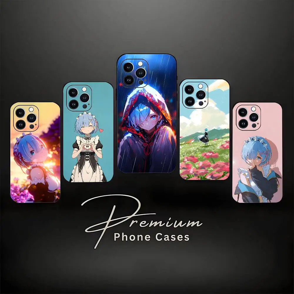 

R-Rem cartoon Phone Case For iPhone 16,15,14,13,12,11 Plus,Pro Max,XS,X,XR,SE,Mini,8,7,Soft Silicone Black Cover